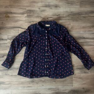 Navy Blue Button-Up Shirt with Red Floral Pattern | ModCloth